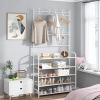 👟🧢 Multi-Functional Shoe & Hat Rack | 4-Tier Metal Shelf with Hooks